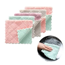  5pcs Thick Double Layer Microfiber Dishcloth Multipurpose Cleaning Towels