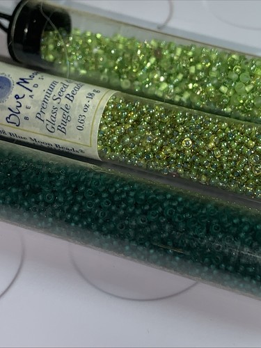 Vintage Blue Moon Green Seed Beads