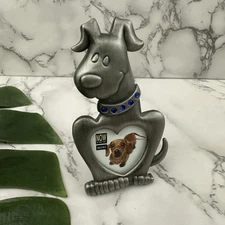 Wilton Vintage Y2k Mini Pewter Dog Picture Frame Silver Blue Rhinestones Puppy