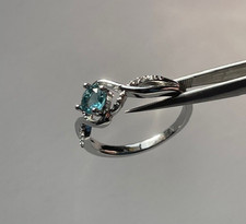 Round Cut Blue CZ Solitaire Ring Size 7 - Silver Tone 2g Polished - NEW