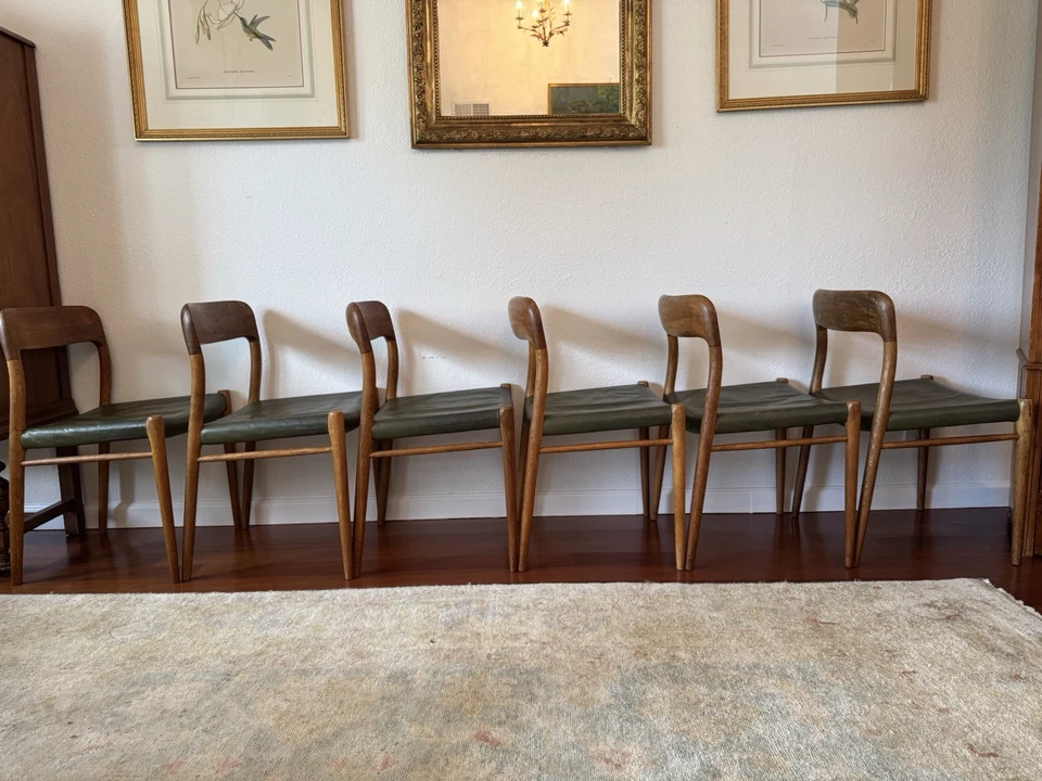 Juego de 6 sillas de comedor Niels Moller Mid Century modelo moderno 75 roble danés Foto 2 de 4