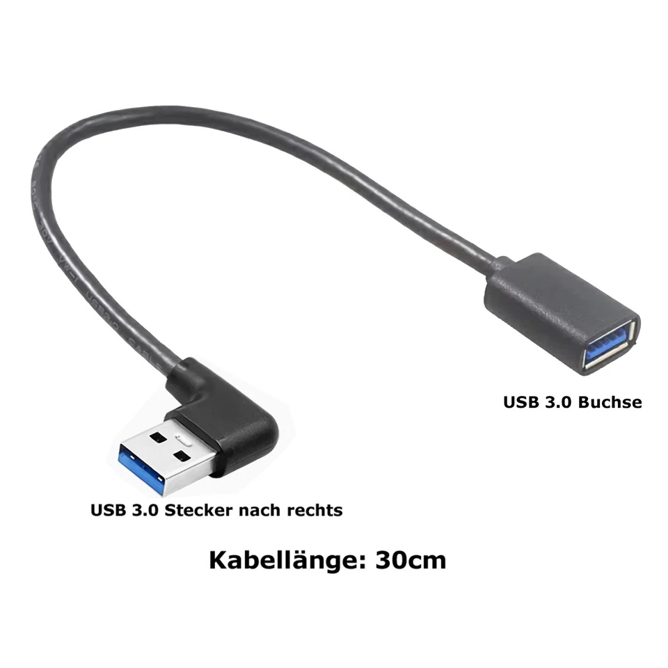 D86 USB 3.0 Extension Cable 30cm 90° Angled on the Right Adapter for PC Laptop - Image 3 of 4