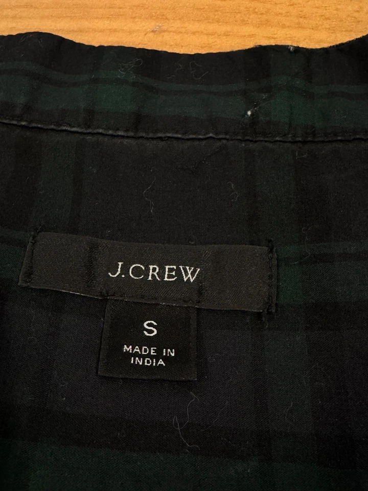 J.CREW Blue Tartan Plaid Velvet Trim V Neck Side Slit Blouse Tunic Top Sz S - Image 3 of 4