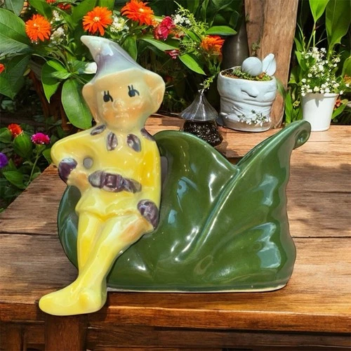 Shawnee Art Pottery Elf Pixie On Green Shoe Windowsill Planter  #765 No Chips