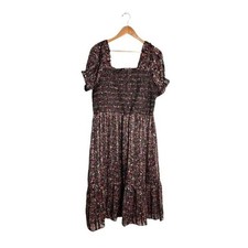 Dex Floral Dress Smocked Size XL Midi Square Neck Ruffled Party Dance NWT