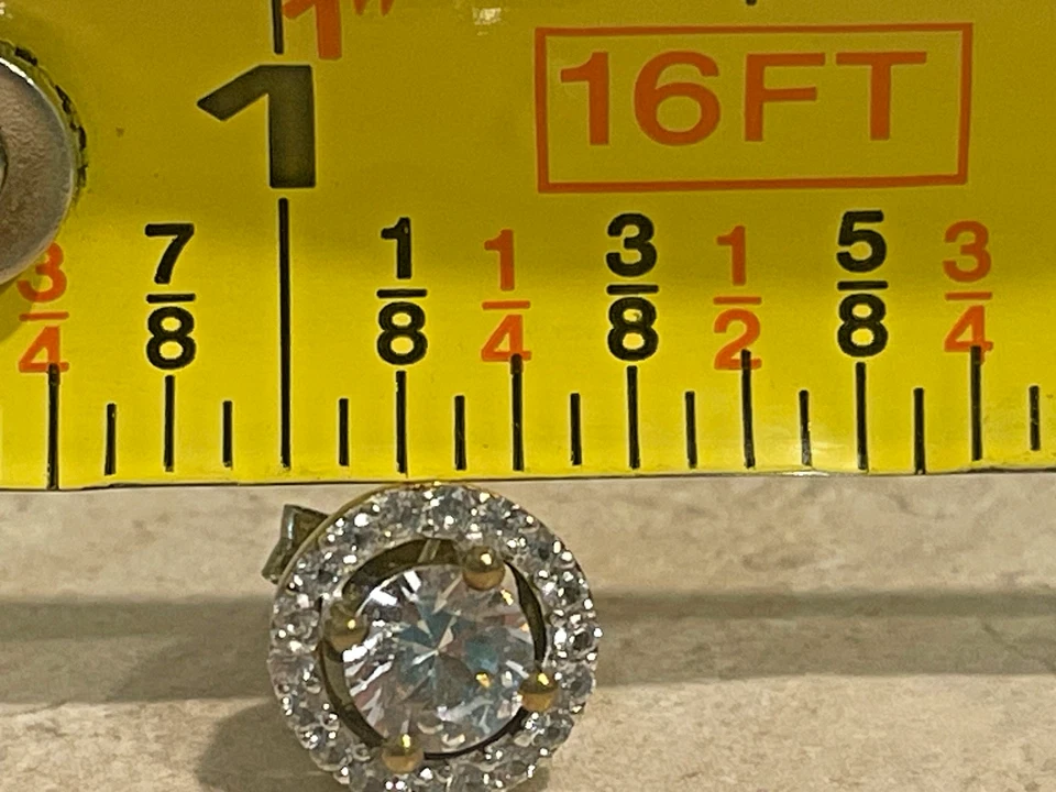 "Pendientes de zafiro blanco hechos en laboratorio de 0,25"" de oro de 14k nuevos $130 en plata de ley 925" Foto 2 de 4