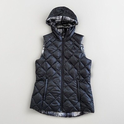 Gerry Puffer Down Vest Womens Size SMALL Packable w/ Bag Full Zip Hooded Black