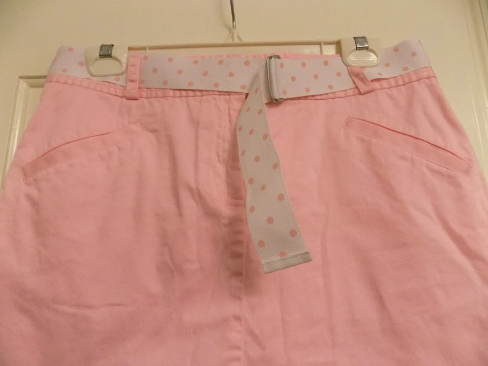 Izod Women Flat Front Tennis Golf Skort Skirt Solid pink w polka dot belt EUC 8 - Image 2 of 4