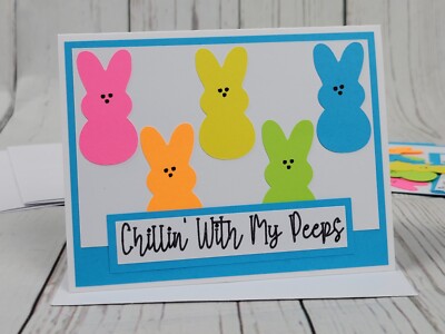 Happy Easter Greeting Card Kit #10 [Lot of 4, Handmade, Chillin With My Peeps]