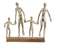 Moderne Skulptur Dekofigur Familie Aus Metall Auf Holzsockel Silber 38X31 Cm