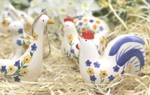 GISELA GRAHAM EASTER COUNTRY FOLK CERAMIC BUNNY HEN ROOSTER GOOSE EGG DECORATION - Picture 1 of 3