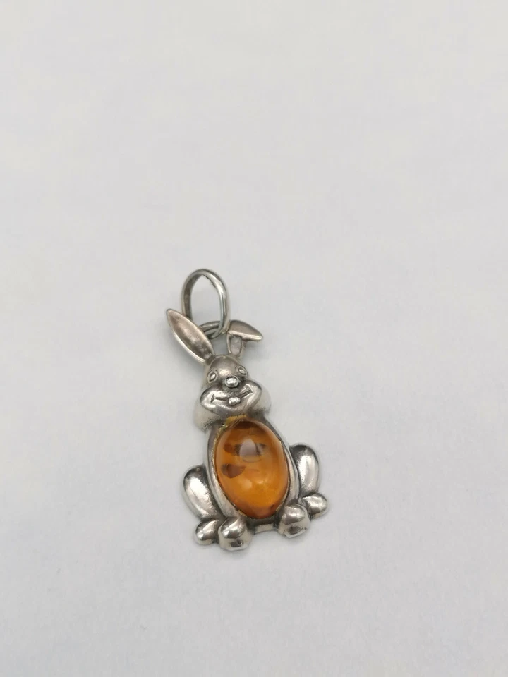 ciondolo coniglietto ambra naturale argento 925 Bugs bunny pendaglio argento - Immagine 2 di 4
