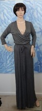 VIVICASTLE Solid V-neck 3/4 Sleeve Faux Wrap Waist Long Maxi gray Dress,Women L