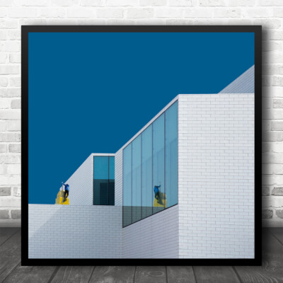 Architektur Abstrakt Blau Fenster Fensterreiniger Sauber Reinigung Quadratischer Druck