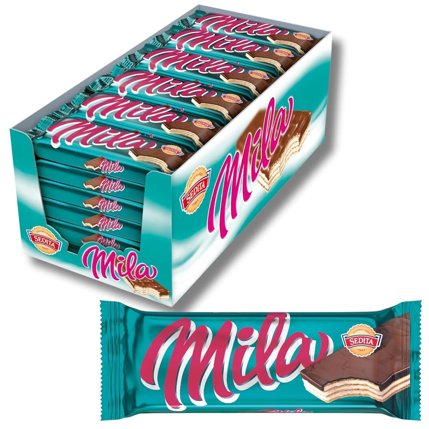 MILA - Crema de leche con obleas checas europeas con caja de chocolate - Cantidad de 36 piezas