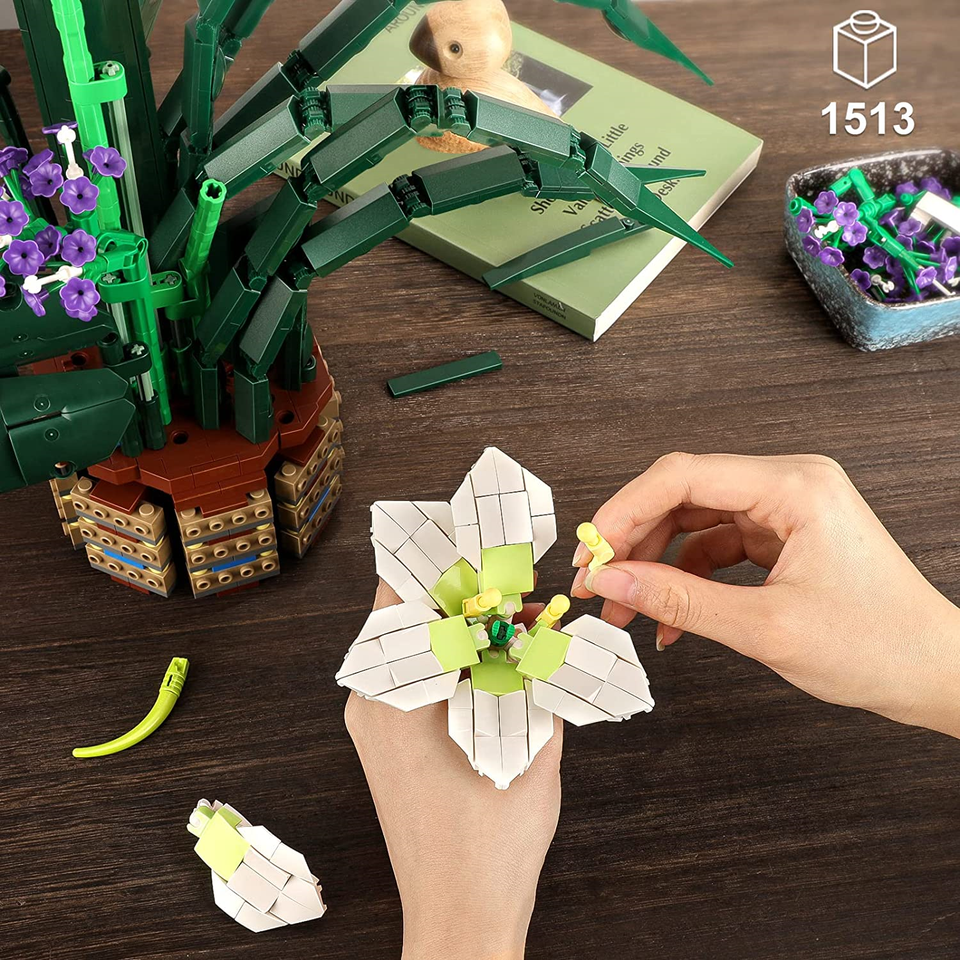 Large Lilies Artificial Building Blocks Set 1513pcs Plantshaped DIY