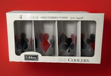 Vintage Poker Card Suit Highball Glasses 15 oz Libbey Barware Set of 4