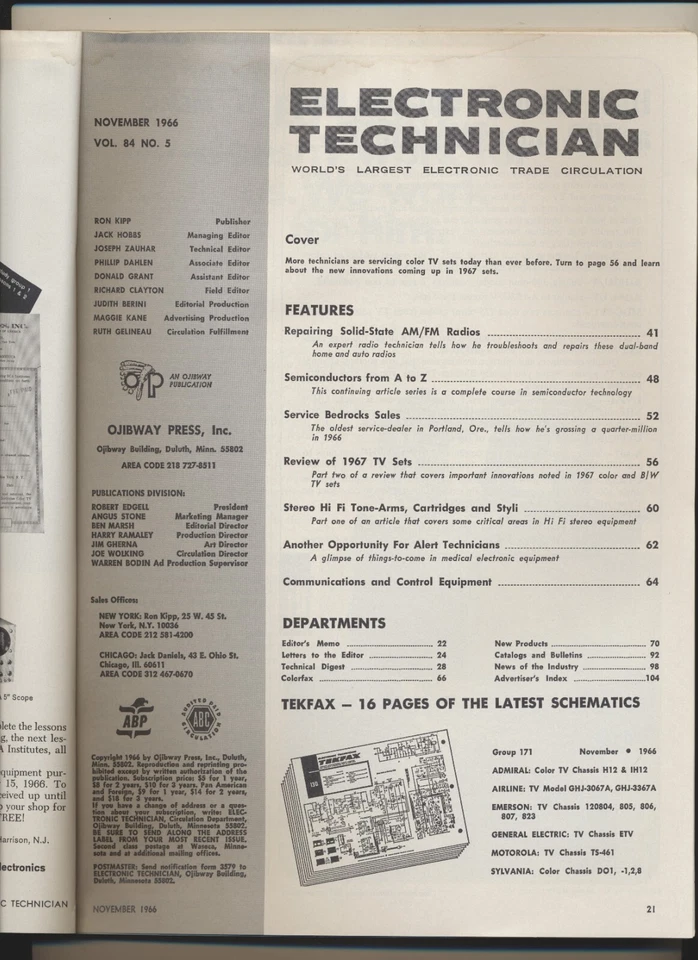 Electronic Technician Magazine Vol 84 #05 Nov 1966 Repairing AM-FM Radios - Image 3 of 3