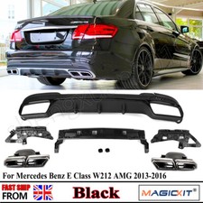 FOR MERCEDES E-CLASS W212 2013-2016 REAR BUMPER DIFFUSER EXHAUST BLACK AMG STYLE
