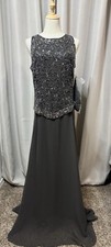 J Kara Long Sleeveless Embellished Top Flowy Chiffon Dress W/Scarf NWT 8 