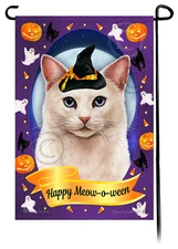 White Cat Halloween Howls Garden Flag
