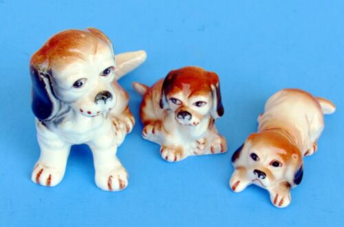 Genuine Vintage Bone China Miniature Set Of 3 American Cocker Spaniel - Picture 1 of 9