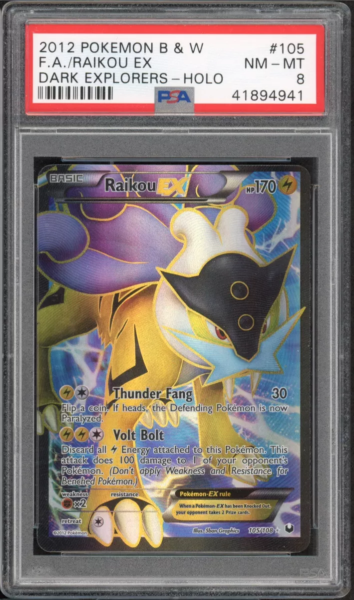 2012 Full Art Raikou EX Dark Explorers 105/108 PSA 8 NM-MINT MT Black &  White BW