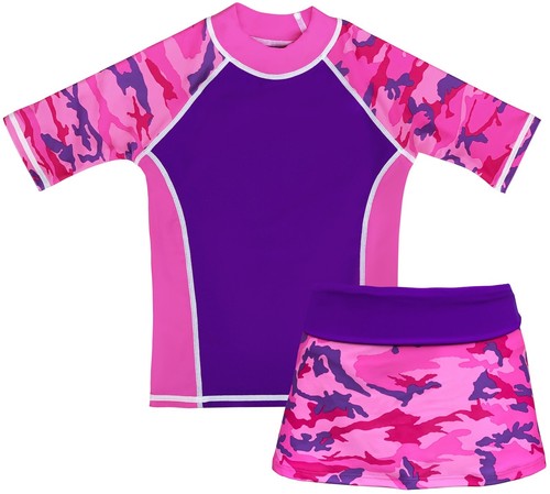 Girls Rashguard Sun Protective Swim Shirt & Swim Skirt UPF 50 Made in USA - Picture 35 of 43