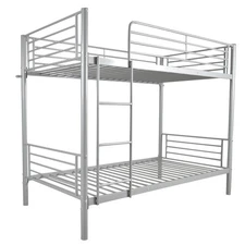 Twin Over Twin Bunk Beds Kids Teens Adult Dorm w/Ladder Iron Bed Frame Gray