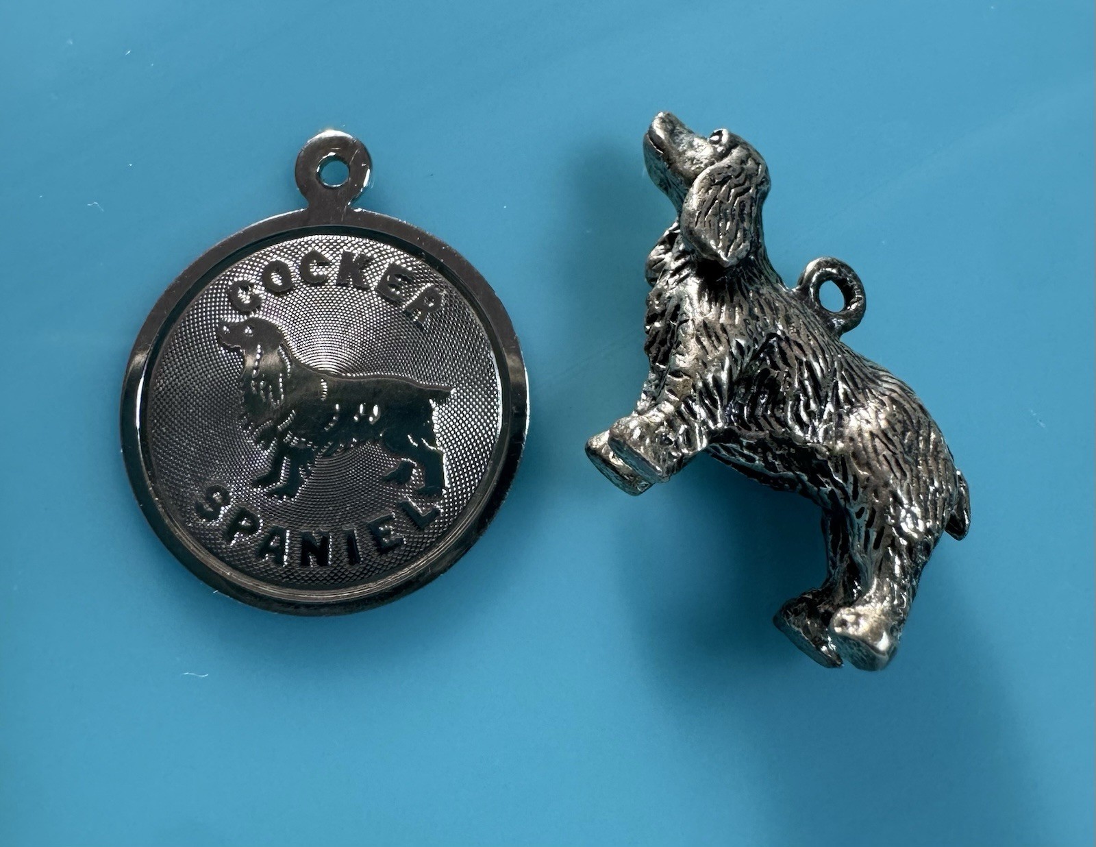 VTG Cocker Spaniel Puppy Dog Solid Charm Pendant … - image 1