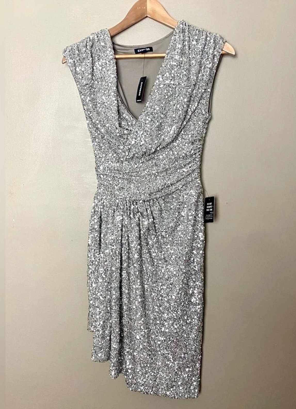 EXPRESS sleeveless silver sequin asymmetrical dre… - image 1