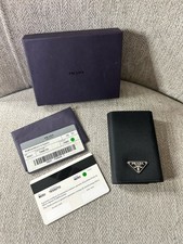 Prada Black Leather Metal Key Case M25U Logo Accents One Size 1 Piece for Men