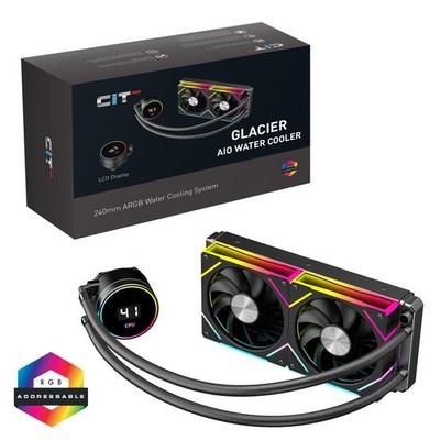 CiT Pro Glacier 240mm Intel AMD AIO Kühler schwarz ARGB Lüfter Temperaturanzeige
