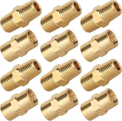 KOOTANS 12Pcs Brass Pipe Fitting, 1/8" NPT Nipple & Coupling Set