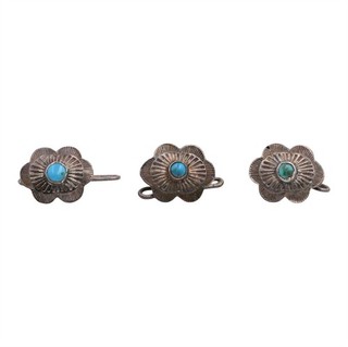 VINTAGE THREE SOUTHWESTERN OLD PAWN TURQUOISE CUFF LINK SET STERLING SILVER