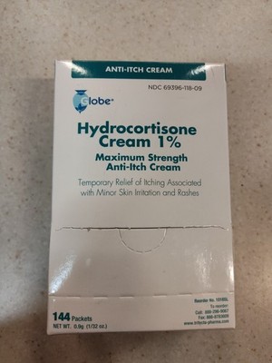 Globe- 144 Pack Hydrocortisone 1% Maximum Strength Cream, 0.9g Single Packets