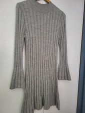 Anthropologie Sweater Dress LS Bell Sleeve Knee Length Gray Size Large GUC
