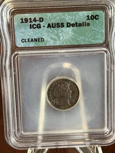 1914 D Barber Dime ICG AU55 details