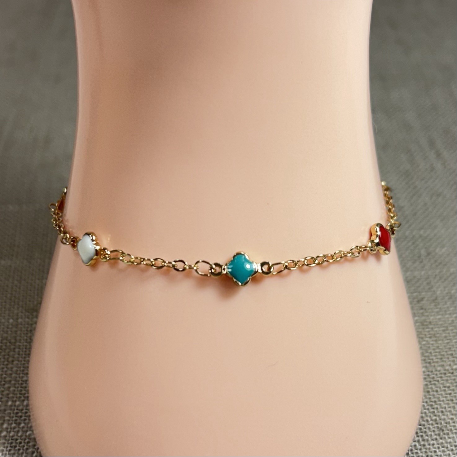 Gold Tone PLUNDER Design 'MARI' Bracelet 5 Multicolor Enamel Beads Adjustable