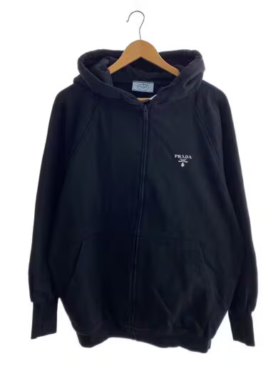 PRADA/Zip hoodie/S/Cotton/BLK/Logo print/