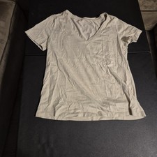 women's Beige/green Solid V-Neck Short Sleeve T-Shirt Regular Fit