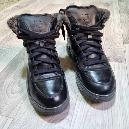 PRADA Salvatore Ferragamo Scarpe Uomo Nero Sneakers Alta Pelliccia di Shearling Taglia 9 Us