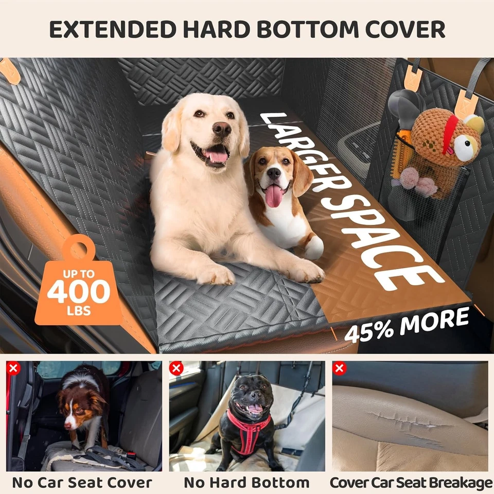 Cubierta de asiento de coche para perro para asiento trasero, extensor de asiento trasero inferior duro - soporta 400 libras Foto 2 de 4