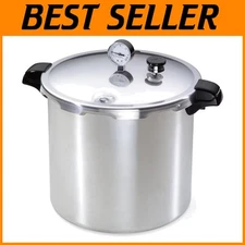 Durable 23-Quart Pressure Cooker with Canning Rack & Recipe Book - Aluminum