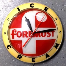 1950'S FOREMOST ICE CREAM DOUBLE BUBBLE LIGHTED   ADVERTISING DAIRY CLOCK