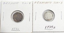 1873 & 1874 Germany 20 Pfennig Silver coins in Circulated condition KM#5   (298)