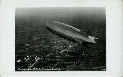 RPPC 1990s REPRO airplane view of airship over Pfalz Germany real photo postcard