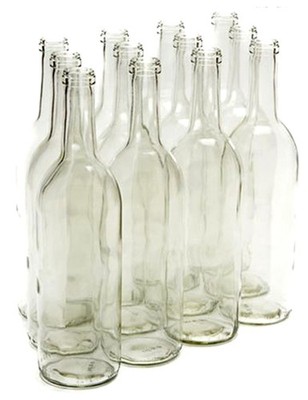 750ml Glass Bordeaux Wine Bottle Flat-Bottomed Cork Finish - Case of 12 -