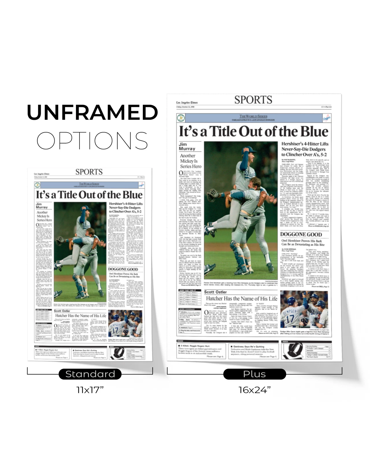 1988 Los Angeles Dodgers World Series Champions UnFramed Front Page Newspaper Prin