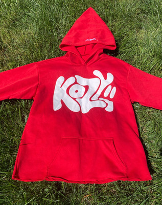 ''KOZY'' Red/White Graphic Pullover Streetwear Hoodie (Size:2XL)By ''QUAN''